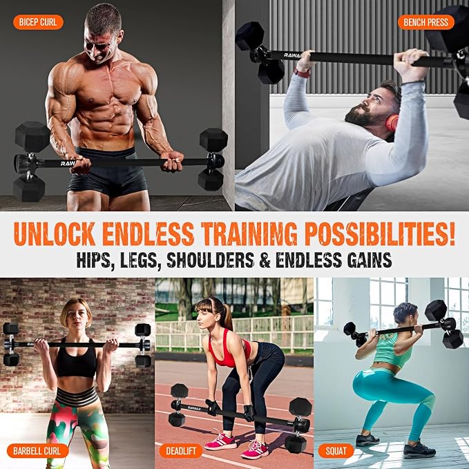 Dumbbell Converter, Convert Dumbbells to Barbell Set, Weight Bar for Bench Presses, Squats, Hip Thrust, Deadlifts, Home Weightlifting and Strength Training, Versatile Home Gym Equipment