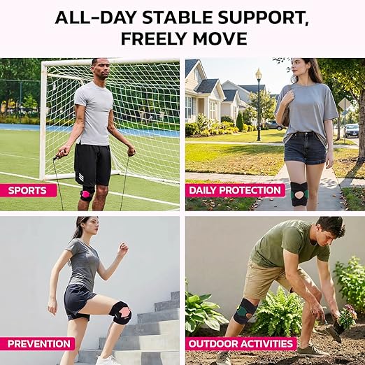 Knee Brace for Women& Men (1 Pair), Knee Braces Wrap Adjustable Compression Sleeve Knee Support with Memory Stabilizers,Knee Support for Knee Pain Relief Meniscus Tear HotPink XL