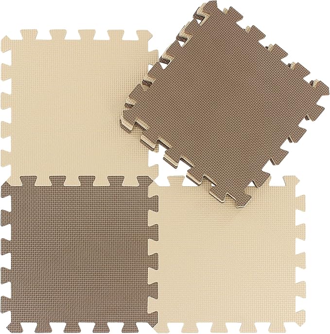 qqpp EVA Rubber 18 Tiles Interlocking Puzzle Foam Floor Mats - Baby Play Mat for Playing | Exercise Mat for Home Workout. Brown, Beige. QC-FJb18N