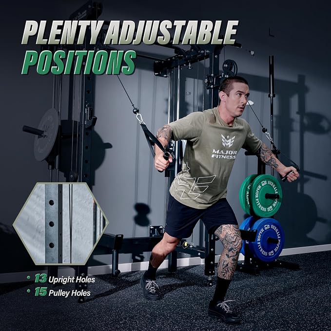 MAJOR FITNESS F35 Folding Power Rack 4-in-1 Home Gym with Cable Pulley System, Multi-Grip Pull-Up Bar, Landmine, 80+ Exercises Space-Saving Gym Equipment Easy Folding for Small Spaces