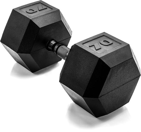 CAP Rubber Coated Dumbbell Weights, Free Weights for Home Gym Strength Training, Anti-Roll Hex Dumbbells with Black, Chrome & Comfort Grip Handles, Singles