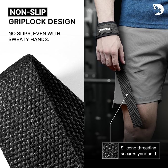 DMoose Fitness Lifting Straps 24" (Pair) - 5mm Padded Durable Wrist Straps for Weightlifting & Powerlifting - Cotton Lifting Strap with Silicone Grip for Men & Women - Deadlift Strap for Gym Workout
