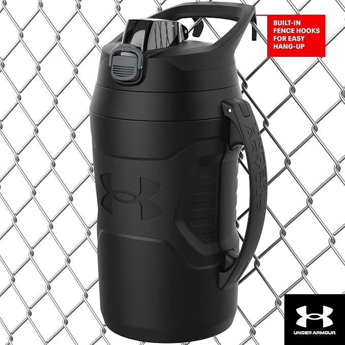 Under Armour Insulated Water Bottle with Handle & Fence Hook, Half Gallon Sports Water Jug, Leak-Resistant & BPA-Free for Baseball, Football & Gym - Jet Grey/Black, 64oz (Pack of 4)