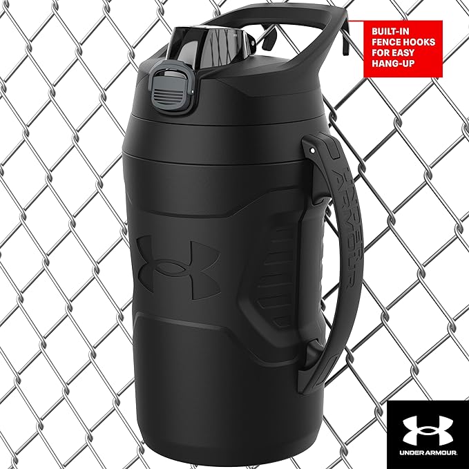 Under Armour Insulated Water Bottle with Handle & Fence Hook, Half Gallon Sports Water Jug, Leak-Resistant & BPA-Free for Baseball, Football & Gym - Hi Vis Yellow/Black, 64oz(Pack of 4)