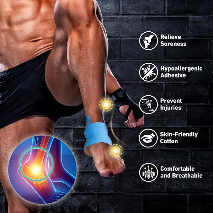 KTQUICK Precut Kinesiology Tape for Ankle,12PCS,20% Stronger Adhesive,Blue | Ankle Support Tape with Premium Cotton, Breathable, Waterproof, Latex-Free Athletic Tape for Running, Training & Hiking