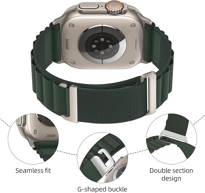 Alpine Nylon Sport Bands Compatible with Apple Watch Ultra Band 49mm 46mm 45mm 44mm 42mm Men Women, Stretch Loop Strap with D-Hook for iWatch Series 10 Ultra SE 9 8 7 6 5 4 3 2 1 (Dark Green, 49mm/46mm/45mm/44mm/42mm(Series 3))