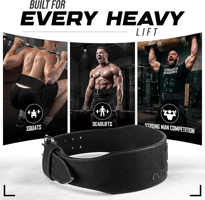 Real Leather Weight Lifting Belt - 7mm Gym Belt for Strength Training - Adjustable Buckle Weight Lifting Belts for Men & Women with Core Back Support
