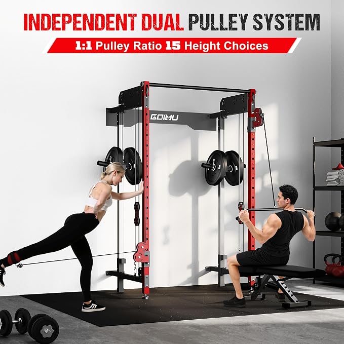 WM3-V4 Folding Squat Rack, Wall Mounted Power Rack with Dual Independent Pulley System, Functional Trainer with 5 Adjustable Function Modes for Space Saving