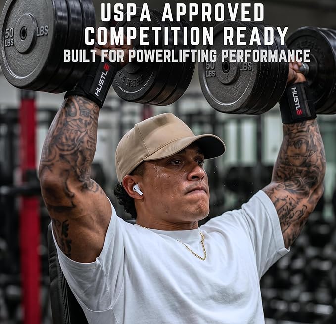 Hustle Athletics Wrist Wraps for Weightlifting, USPA-Approved 18" Wrist Support Straps for Bench Press, Squats & Overhead Press, Heavy-Duty Gym Wraps for Men and Women