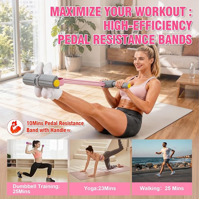 Multifunction Foot Pedal Resistance Bands with Handles, 6-Tube Elastic Yoga Exercise Bands, Home Gym Workout Equipment for Women & Men to Abs, Core, Leg, Arm, Waist Stretching