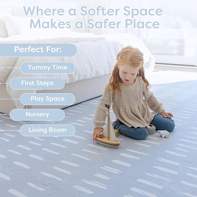 Little Landings Baby Play Mat for Floor - Shoreline (6x6ft) - Premium EVA Foam Play Mat for Babies & Toddlers (Ages 0-5+) Non-Toxic Playmat for Tummy Time, Crawling & Playroom - Stylish & Comfortable