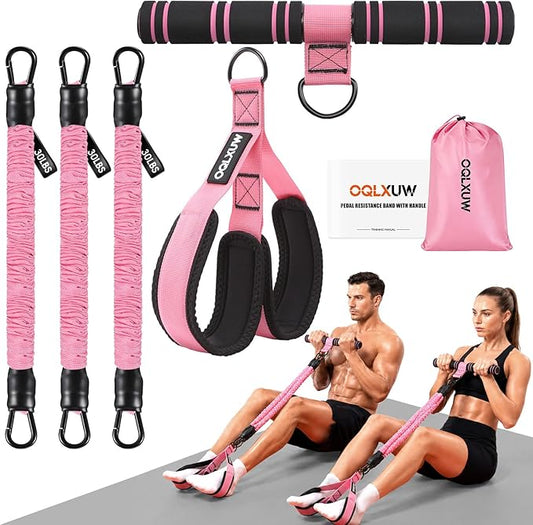Upgraded Multifunction Pedal Resistance Band with Handle, Adjustable Foot Pedal Resistance Bands for Core, Arm, Legs, Body Strength, Portable Home Gym Workout Equipment for Men & Women