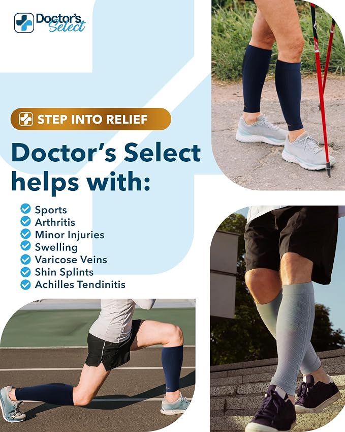 Doctor's Select 2 Pairs Copper Calf Compression Sleeve - Leg Compression Sleeves for Women & Men, Shin Splint Relief