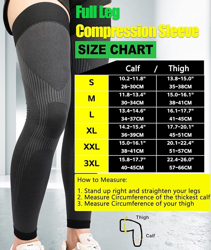 KEKING Full Leg Compression Sleeves, 20-30mmHg Graduated, Unisex, Running | Thigh-High Compression Stockings, Support Thighs, Calves & Knees, for Travel & Sports, Relieve Varicose Veins & Swelling