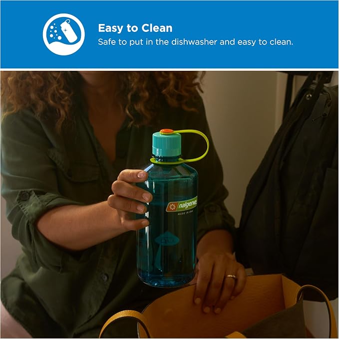 Nalgene 32 oz Narrow Mouth Water Bottle, Cerulean | BPA-Free, Durable & Lightweight, Leak Proof, Dishwasher Safe, Large Reusable Plastic Bottle for Hiking, Gym, Work & Travel