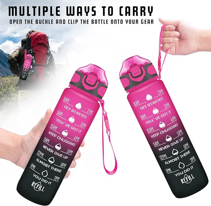 Enerbone 32 oz Drinking Water Bottle with Times to Drink and Straw, Motivational with Carrying Strap, Leakproof BPA & Toxic Free, Ensure You Drink Enough Water for Fitness Gym Outdoor
