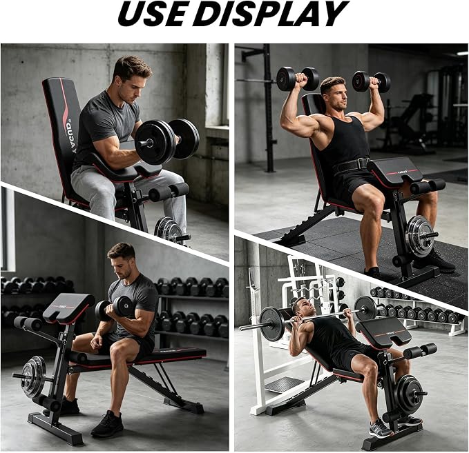 Weight Bench Press, Adjustable Workout Benches for Home Gym Dumbbell Exercise, 880 LB Stable Incline Decline Bench for Full Body Workout, 2 Sec Fast Folding Strength Training Sit up Bench