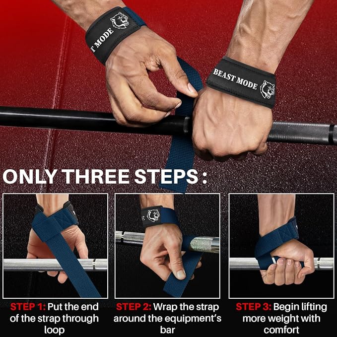 TECEUM Neoprene Padded Cotton Lifting Straps for Weightlifting, 1 Pair