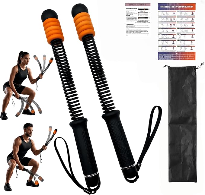 Weighted Cordless Battle Ropes with 10 Adjustable Resistance Rings-17.3" Portable Fitness Ropes for Home Gym Office&Travel, HIIT Strength Training&Full Body Cardio for Men&Women (2 PCS, Black)