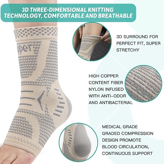 INDEEMAX Copper Infused Ankle Brace for Sprained Ankle, Ankle Compression Sleeve Ankle Support for Women & Men, Achilles Tendonitis Brace, Skin Silver, S