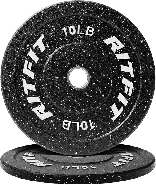 RitFit Bumper Plates, Colored Fleck-Rubber Weight Plates with Steel Insert, 2-inch Olympic Weight Plates for Weight Lifting and Strength Training