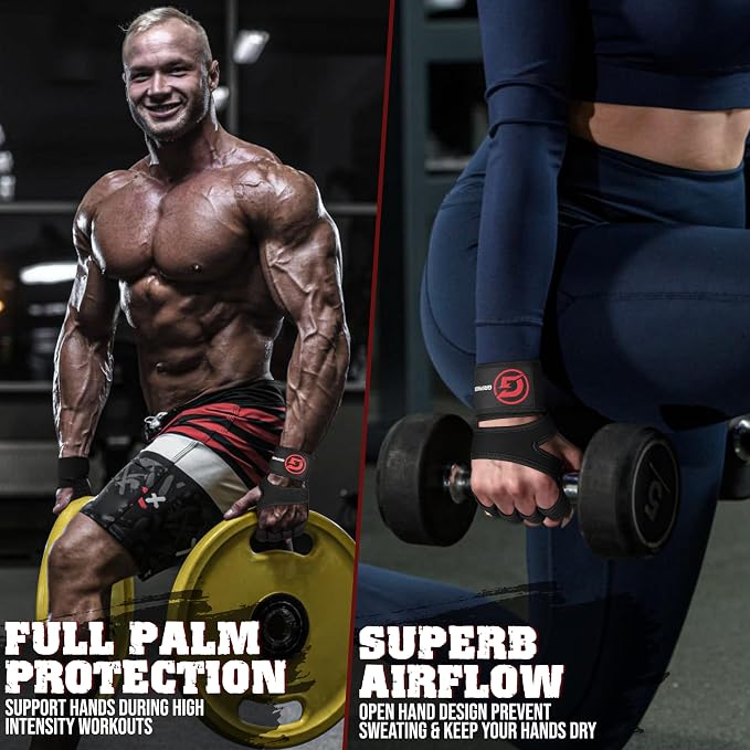 Ventilated Weight Lifting Gloves for Men & Women with Wrist Wrap Support – Padded Fingerless Gym Workout Gloves with Non-Slip Grip for Fitness, Weightlifting & Cross Training