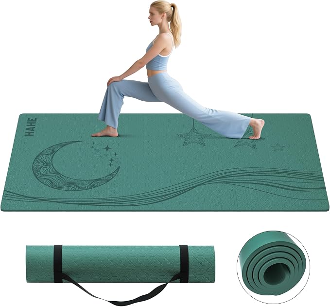 HAHE Extra Wide Yoga Mat, 72"x40"x0.4"Thick, Large Exercise Mats | Oversized Non Slip Workout Mat with Strap for Yoga, Pilates, Fitness, Home Gym Studio, Yoga Mats for Men & Women