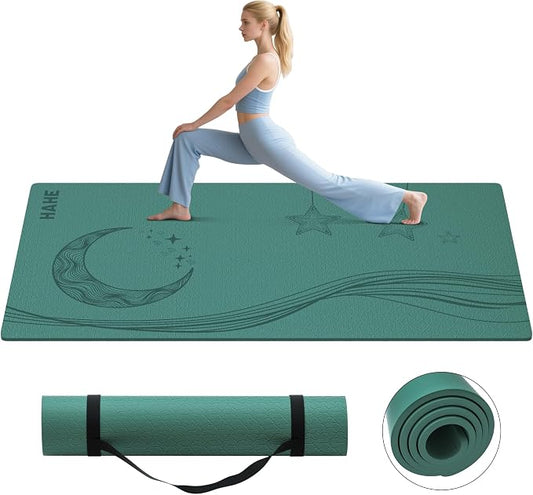 HAHE Extra Wide Yoga Mat, 72"x40"x0.4"Thick, Large Exercise Mats | Oversized Non Slip Workout Mat with Strap for Yoga, Pilates, Fitness, Home Gym Studio, Yoga Mats for Men & Women