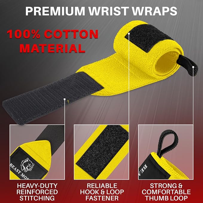 TECEUM Elastic Cotton Weightlifting Wrist Wraps with Thumb Loops, 1 Pair