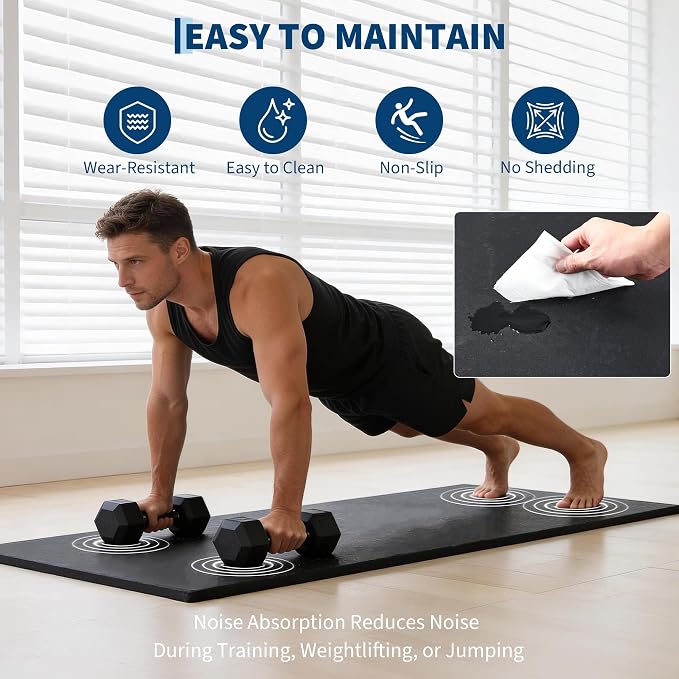 0.56" Thick 96 Sq ft Exercise Equipment Mats,24 Tiles Rubber Interlocking Puzzle Gym Flooring with High Density EVA Foam for Home Gym, Heavy Weight Workout, 24 x 24in Black