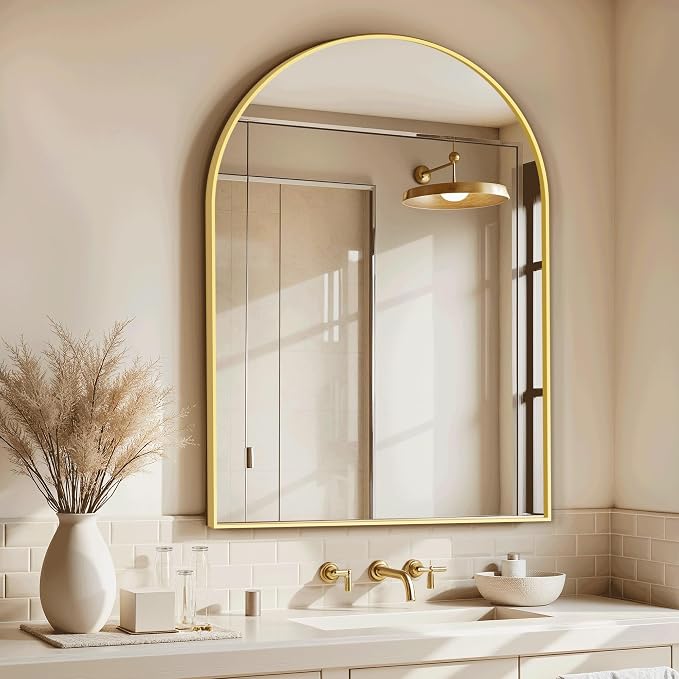 Arched Bathroom Mirror for Wall, 30" x 20" Metal Frame Vanity Mirror, Gold | Aluminium Alloy Frame, HD Shatterproof Glass, for Bathroom Over Sink , Entryway, Bedroom, Living Room