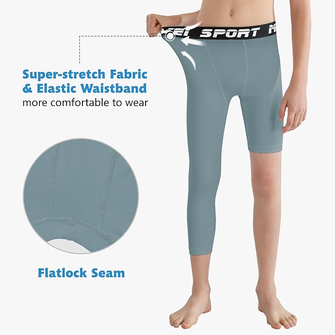 MIVEI One Leg Compression Tights Youth Boys Basketball Leg Sleeve | Kids Compression Pants Girls' Single Leg Tights 3/4 Leggings for Baseball Softball Soccer Running Football, Sports Base Layer