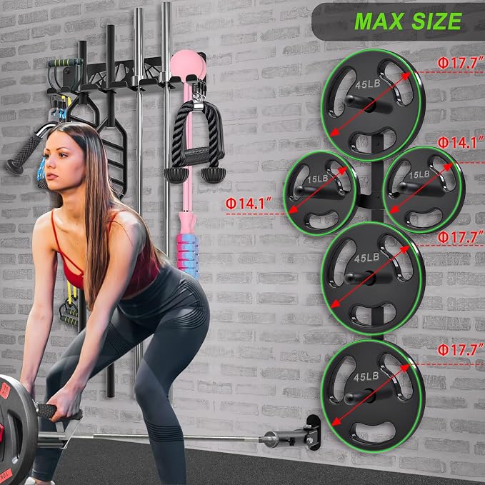 Kipika Weight Plate Storage Rack - Wall Mounted Weight Plate Holder with Durable Steel Construction Organizer for Olympic Plates, 1000lb Capacity, Space-Saving for Home Gym