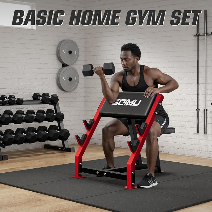 PC01 Preacher Curl Bench, Seated Arm Isolated Barbell Dumbbell Bicep Station, Adjustable Bicep Curl Machine with 2 Bar Holders for Home Gym