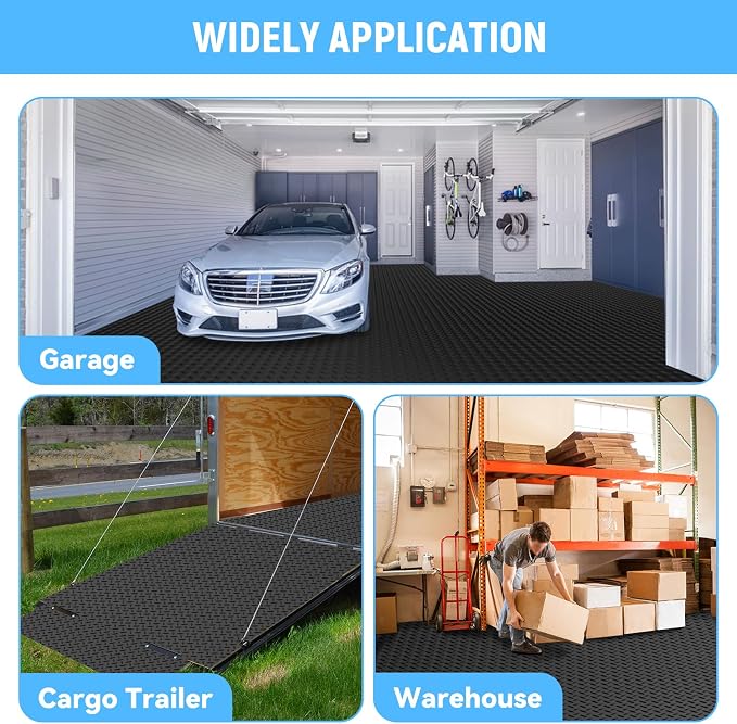 4x6 FT Garage Floor Mat, 2.8mm Thickened Diamond Plate | PVC Flooring Roll for Under Car/Golf Cart/Motorcycle, Garage Mat for Warehouse/Basement/Gyms/Trailer, Tapes Included, Black