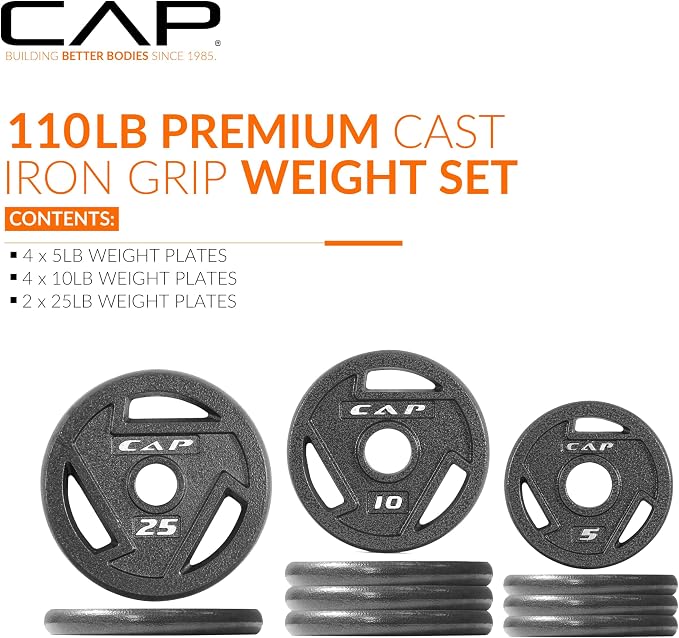 CAP Barbell 2-Inch Olympic Cast Iron Plate Weight Set | 75-285 lbs | Multiple Options
