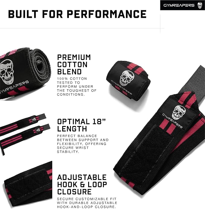 Gymreapers Weightlifting Wrist Wraps (IPF Approved) Professional Quality Wrist Support with Heavy Duty Thumb Loop - Best Wrap for Powerlifting Competition, Strength Training, Bodybuilding