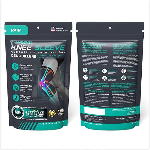 Modvel 2 Pack Knee Brace for Women - Knee Support for Walking, Knee Compression Sleeves for Pain Relief, Knee Sleeves for Women, Knee Brace for Sports, Workouts & Arthritis