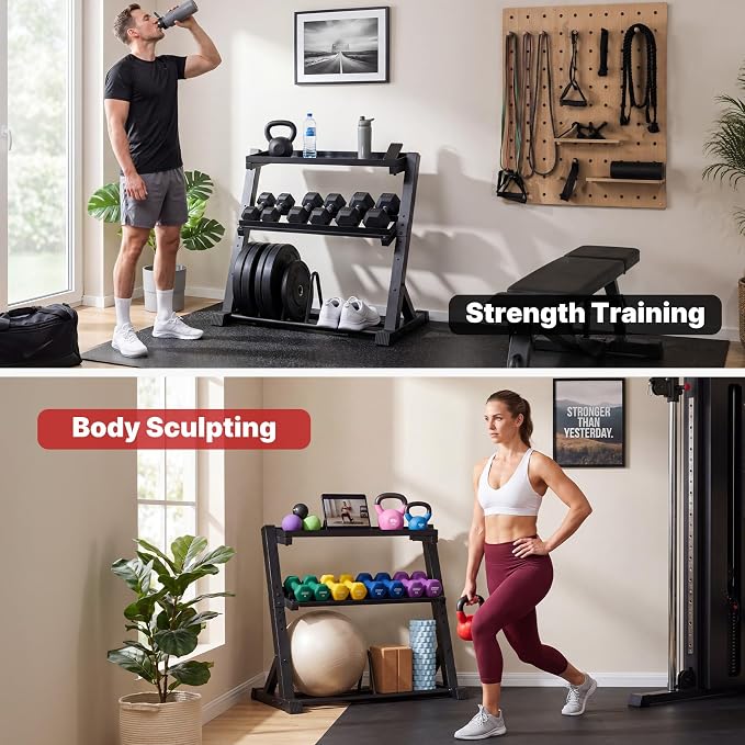 YOLEO Dumbbell Rack, Adjustable & Compact Weight Rack for Dumbbell, Kettlebell, Barbell, Heavy Duty Weight Storage Organizer, Space-Saving Dumbbell Storage Stand Holder for Home Gym - 1100LBS Capacity (Rack Only)