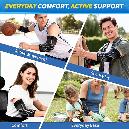 CAMBIVO 2 Pack Elbow Brace Compression Sleeve for Tendonitis & Tennis Elbow | Golfers Elbow and Arthritis Relief, Breathable 3D Knit Fabric, 4-Way Stretch Support, Weightlifting, Pickleball, Men & Women