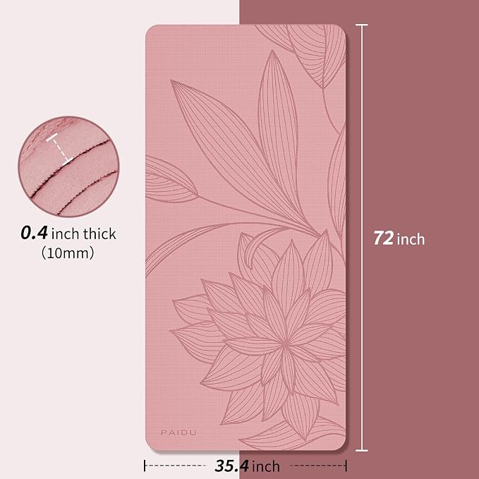 PAIDU Large Yoga Mat 72"x36"x10mm Non-Slip Exercise Mat for Home Gym Studio | Extra wide & thick non-slip yoga mat, works on all floors, ideal for stretching, yoga studio, gym and home workouts