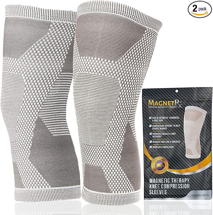 MagnetRX® Magnetic Knee Sleeve – (2-Pack) Effective Compression Knee Brace with Magnets for Knee Comfort & Recovery – Magnetic Knee Brace Support (Medium)