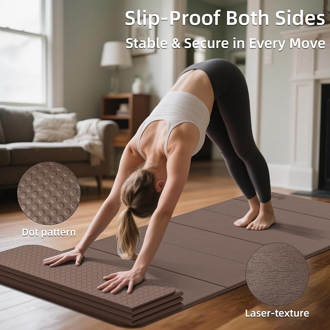 Foldable Yoga Excercise Mat 71"L x 24"W, Odourless Light Weight POE Mat For Home Fitness and Gym Workouts, 1/4 inch Non-slip design for All Types of Yoga Pilates