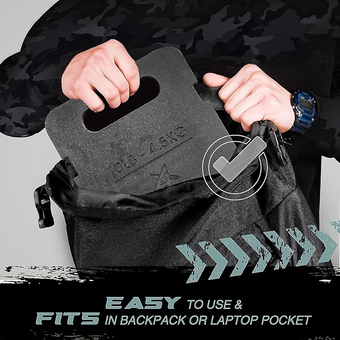 Yes4All Attachable Rucking Weight for Backpack, Cast Iron Training Weight Plate with Quick-Attach Strap Slots, Ergonomic Rounded Handle for Weighted Walking, Hiking, Rucking