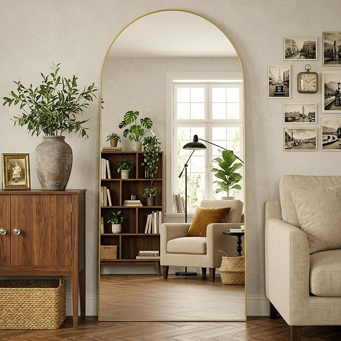 Full Length Mirror, 72"x32" Arched Full Body Mirror, Oversized Floor Mirrors, Leaning Free Standing Mirrors, Hanging Mounted Large Mirrors for Bedroom Dressing Room, Cloakroom, Gold