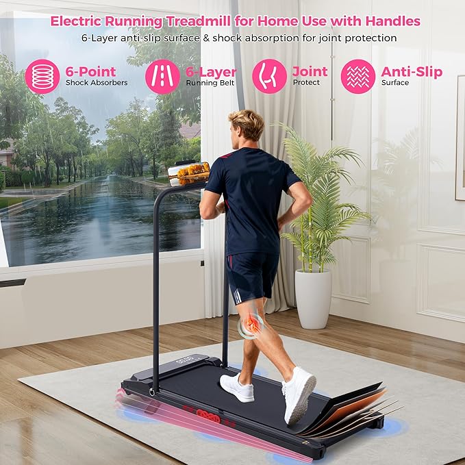Portable Walking Pad Treadmill with Handle Bar and Incline for Home 0.6-7.6MPH Under Desk Treadmill for Home Small, 350LBS Small Treadmills with Handles, 3.0HP Treadmills for Exercising