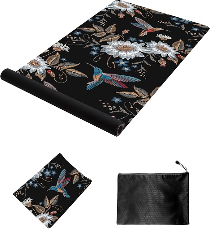 nuveti Printed Travel Yoga Mat 1/16 Inch Thick Non Slip Fitness Workout Mat | with Carrying Bag, Foldable Lightweight Suede & Natural Rubber Yoga Mat for Yoga Pilates and Fitness 72" L x 24" W x 1.5mm
