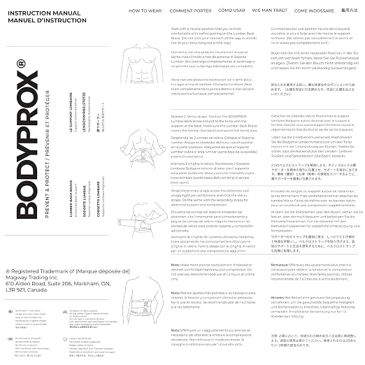 Bodyprox Lumbar Support Back Brace for Men and Women (Regular 28" - 50")
