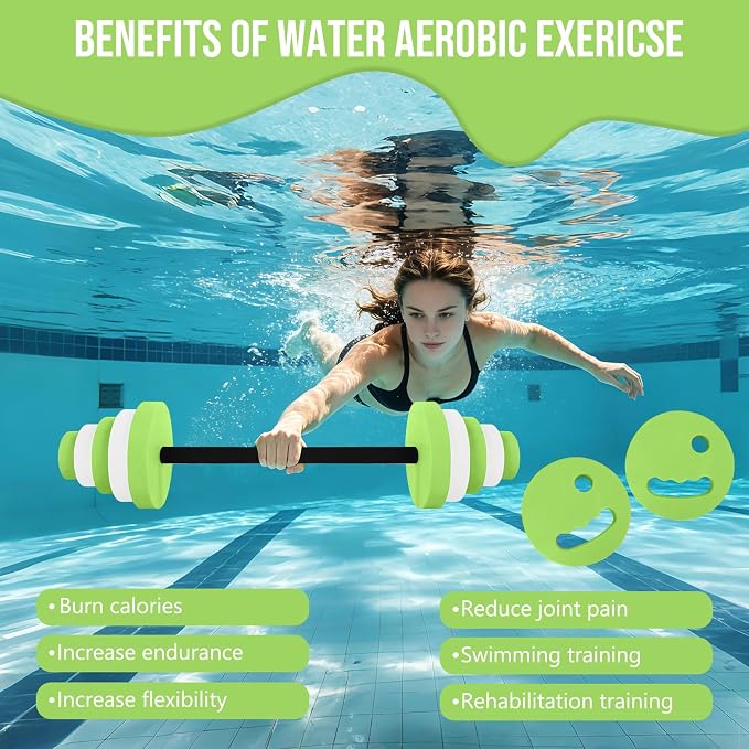 29.3’’Swimming Barbell Pool Dumbbell Swim Dumbbell with Water Exercise Discs High Density EVA Foam Aquatic Exercise Equipment