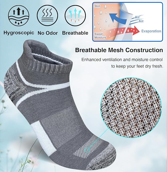 suaskk Men's Ankle Athletic Cushioned Anti-Blister Running Socks 5 Pairs | Comfort and Breathable, Moisture Wicking,